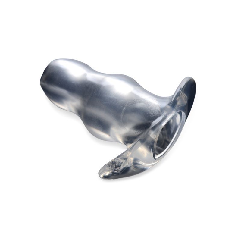 Master Series Clear View Medium hollow anal plug, angled side view