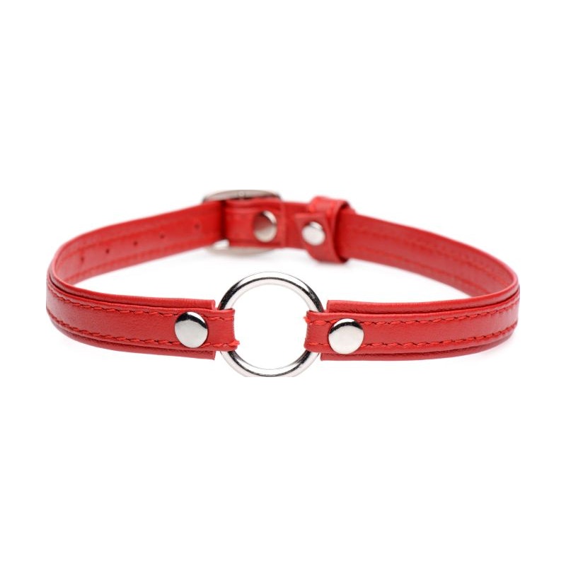 Fiery Red Pet Leather Choker with Silver Ring