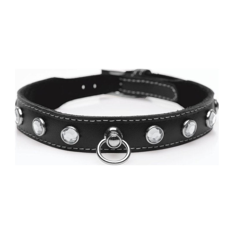 Bling Vixen Leather Choker w Clear Rhinestones Black