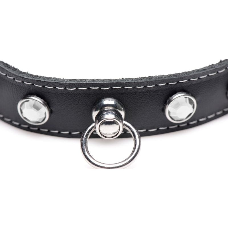 Bling Vixen Leather Choker w Clear Rhinestones Black