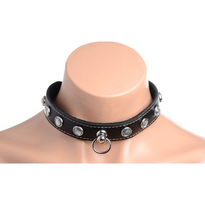 Bling Vixen Leather Choker w Clear Rhinestones Black