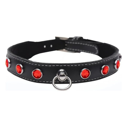 Bling Vixen Leather Choker with Red Rhinestones Master Series