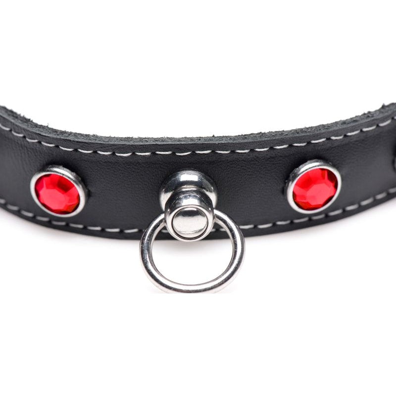 Bling Vixen Leather Choker with Red Rhinestones Master Series