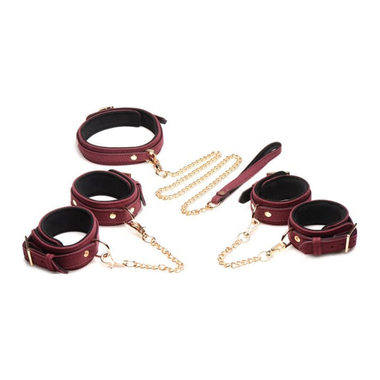 6 Piece Velvet Bondage Set by Master Series in Burgundy