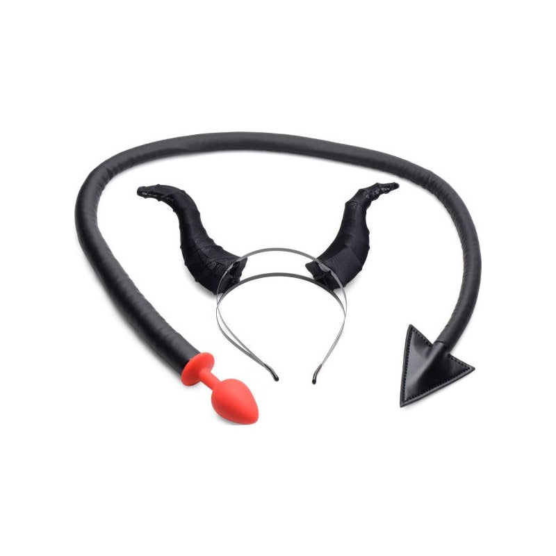 Devil Tail Anal Butt Plug and Horn Set Black