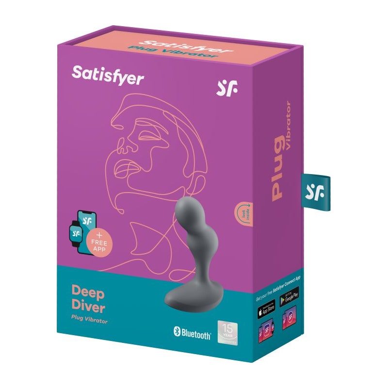 Satisfyer Deep Diver Butt Plug Vibrating Connect App Grey