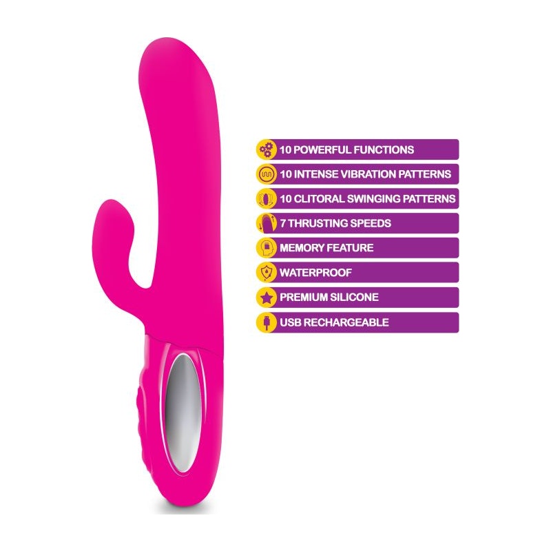 Viben Hypnotic Thrusting Rabbit Vibe w Swinging Clit Stim Hot Pink Pink