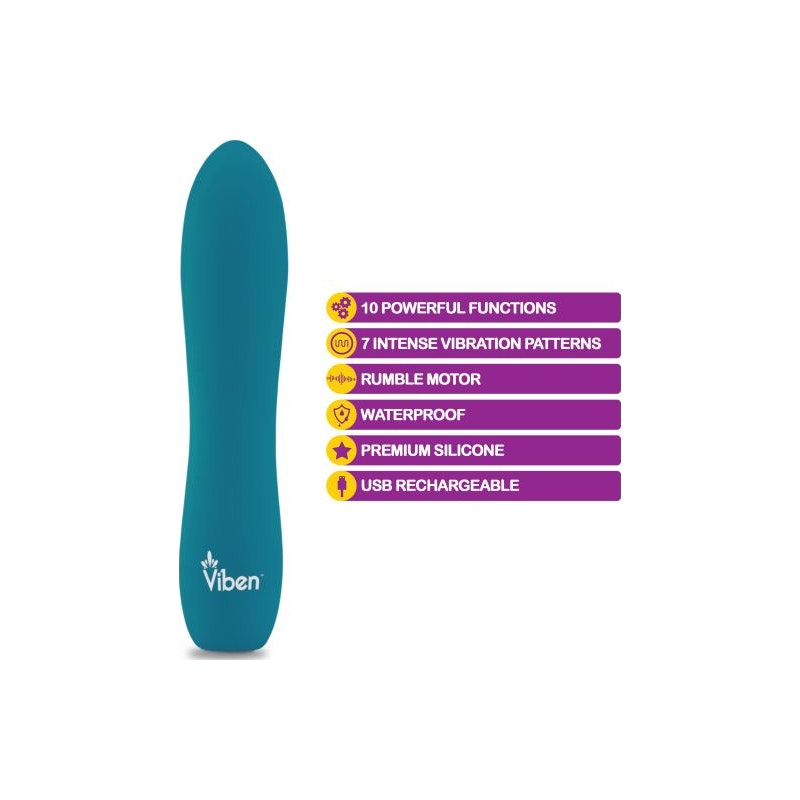 Viben Vivacious Rumble Motor Rechargeable Bullet Ocean Aqua