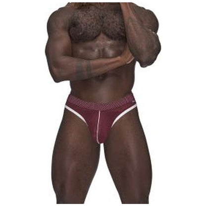 Male Power Sport Mesh Thong Burgundy Small/Medium