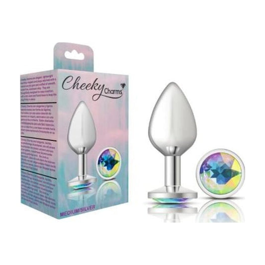 Cheeky Charms Medium Butt Plug with Clear Iridescent Jewel