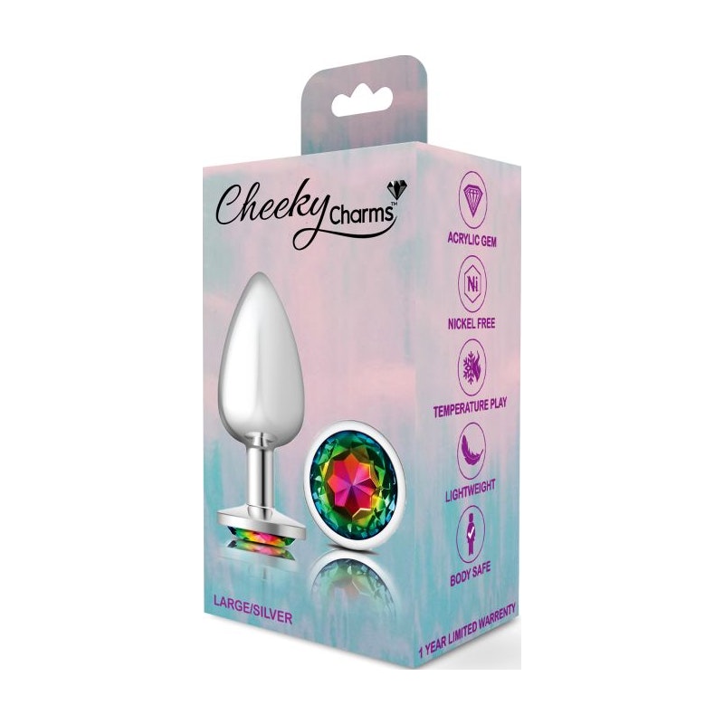 Cheeky Charms Large Butt Plug with Rainbow Jewel