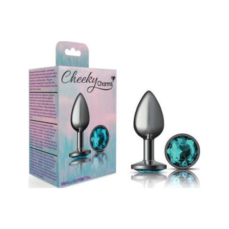 Cheeky Charms Small Round Butt Plug with Teal Jewel