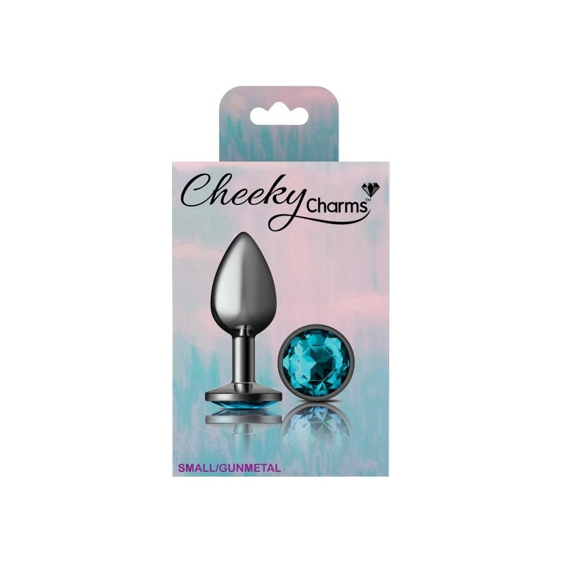 Cheeky Charms Small Round Butt Plug with Teal Jewel