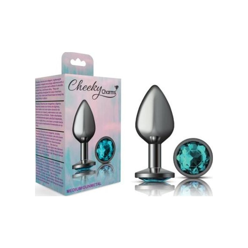 Cheeky Charms Medium Round Butt Plug with Teal Jewel