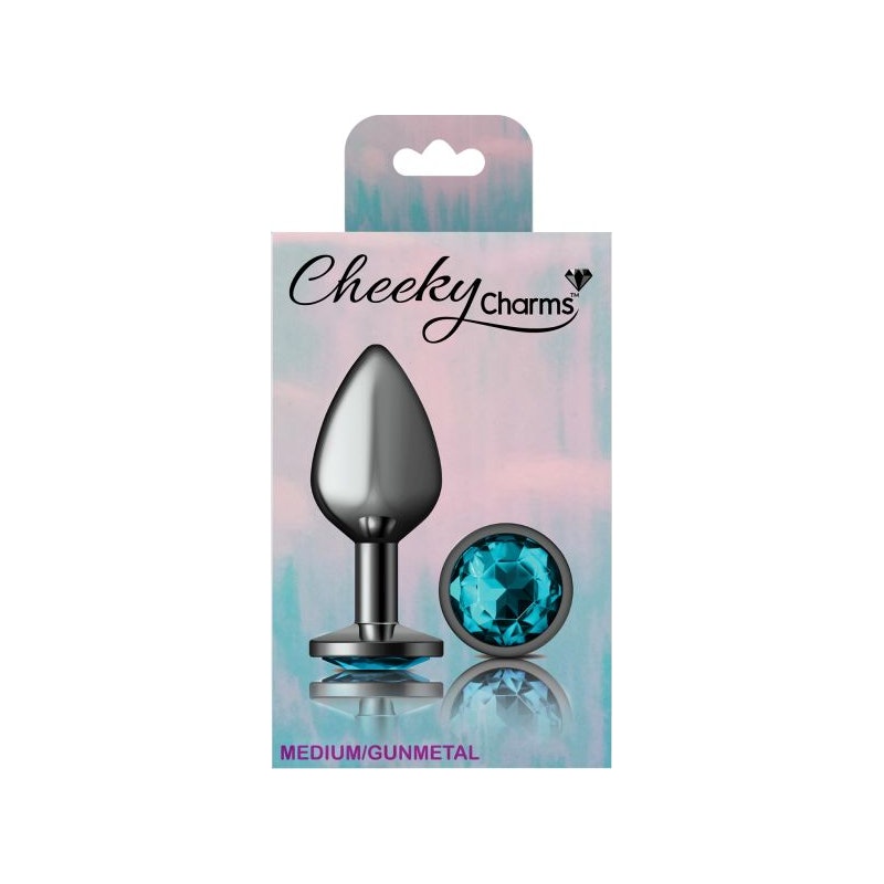 Cheeky Charms Medium Round Butt Plug with Teal Jewel