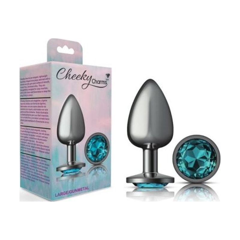 Cheeky Charms Large Round Butt Plug with Teal Jewel