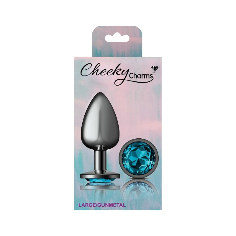 Cheeky Charms Large Round Butt Plug with Teal Jewel