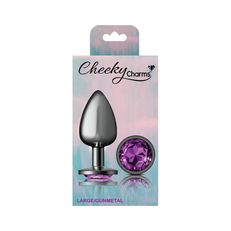 Cheeky Charms Large Round Butt Plug with Purple Jewel