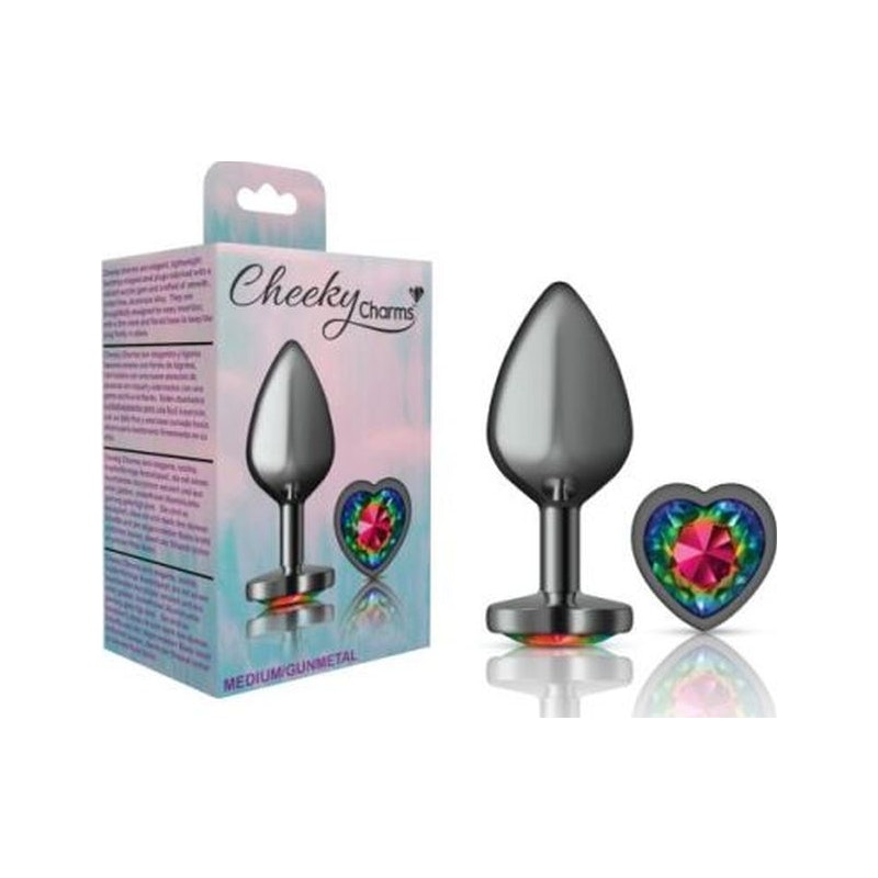 Cheeky Charms Medium Butt Plug with Rainbow Heart Jewel