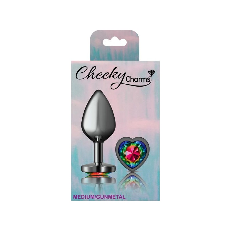 Cheeky Charms Medium Butt Plug with Rainbow Heart Jewel