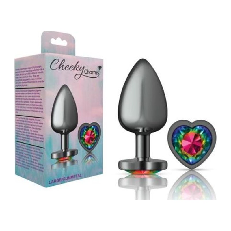 Cheeky Charms Large Butt Plug with Rainbow Heart Jewel