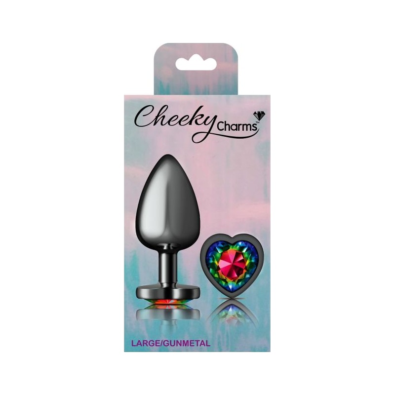 Cheeky Charms Large Butt Plug with Rainbow Heart Jewel