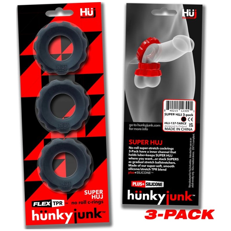 Super Hunkyjunk 3 Pc Cockrings Tar Ice One Size Black