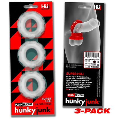 Super Hunkyjunk 3 Pc Cockrings Clear Ice One Size Clear