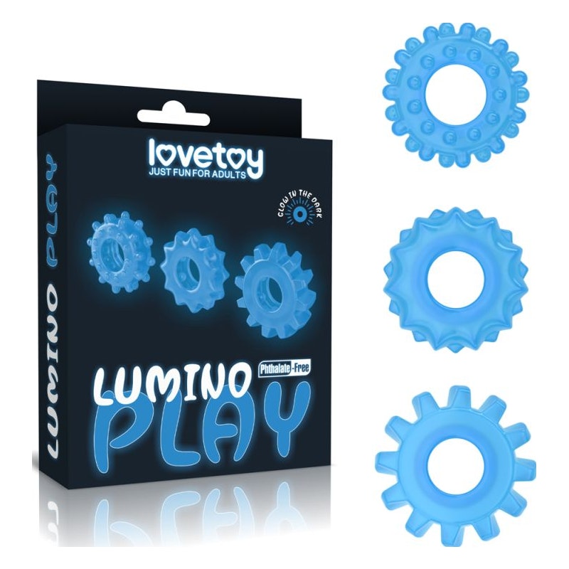 Lumino Play Penis Rings 3 Pc Blue