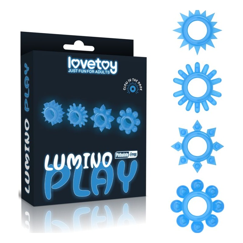 Lumino Play Penis Rings 4 Pc Blue