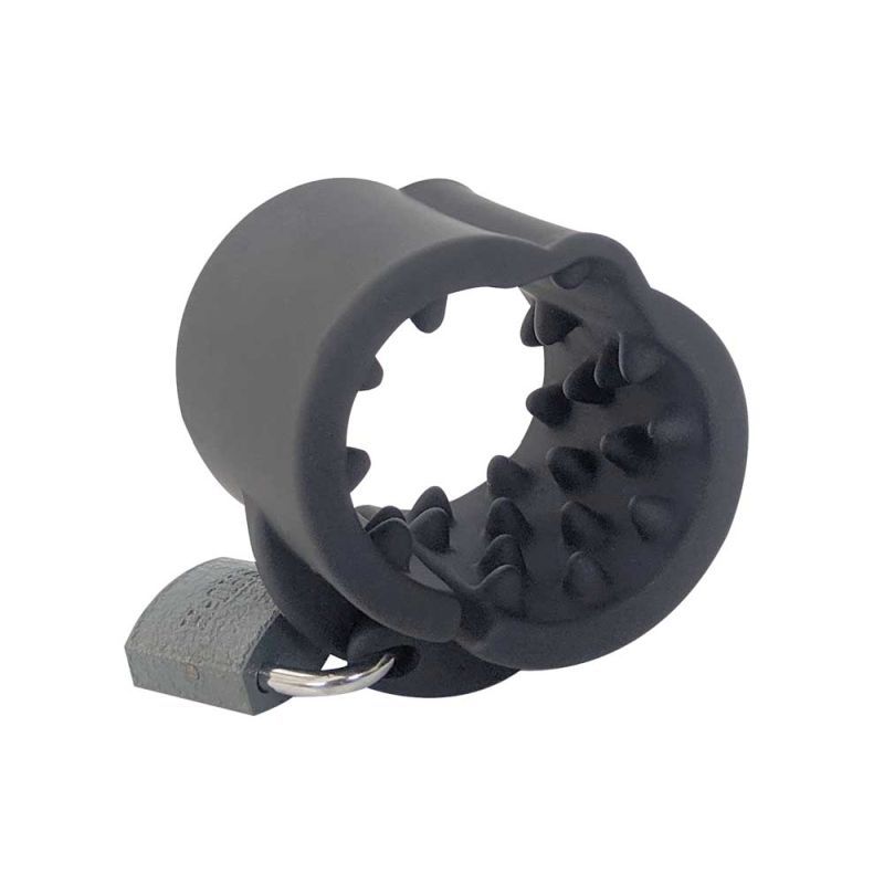 Angled view through the black Cruncher cuff showing its textured interior and padlock