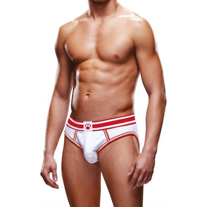 Prowler Open Back Brief White and Red Small