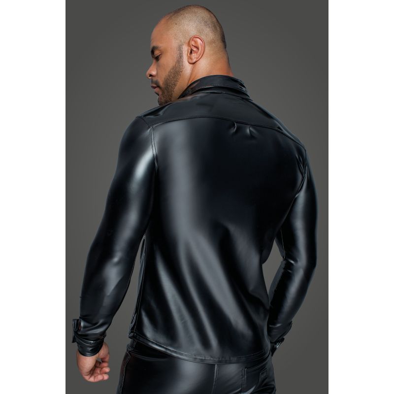 Powerwetlook PVC Long Sleeved Shirt w Button Placket Extra Large Black