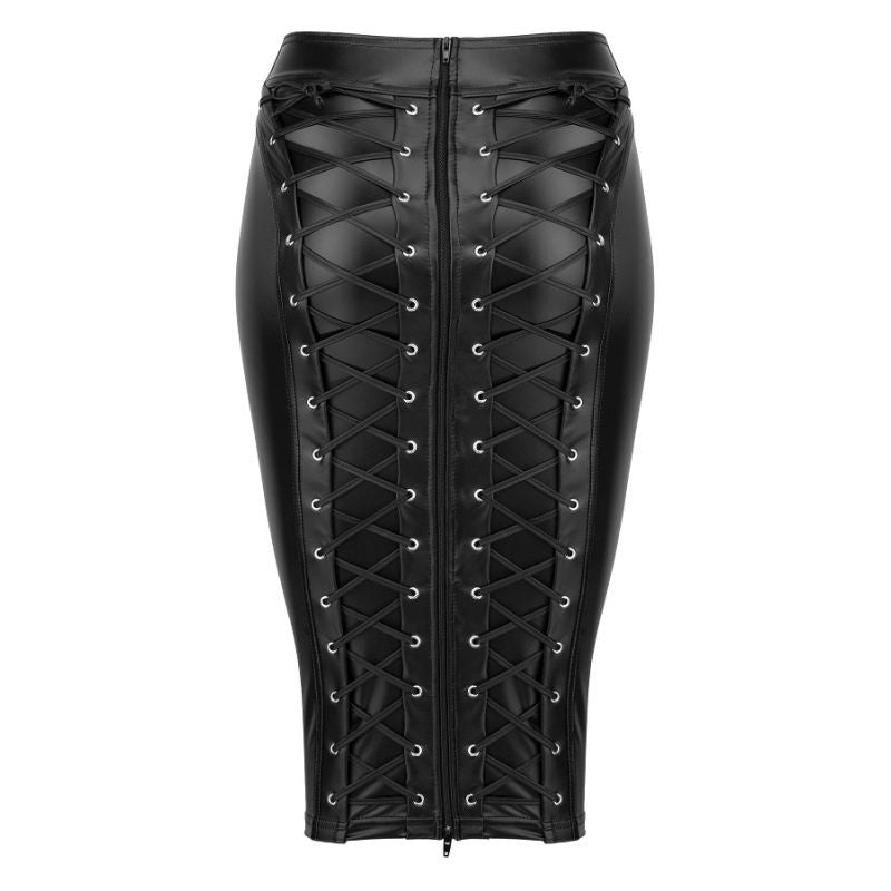 Power Wetlook Pencil Skirt w Long Zipper 2X Black