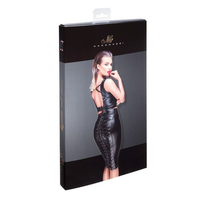 Power Wetlook Pencil Skirt w Long Zipper 2X Black