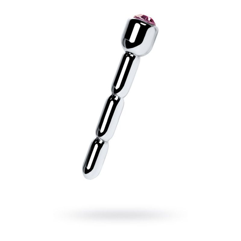 Silver Metal Urethral Plug w Ruby Rhinestone Silver