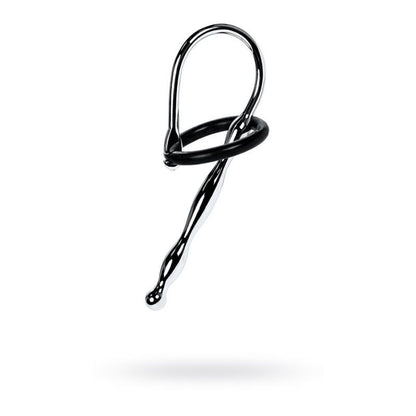 Silver Metal Urethral Plug w Black Silicone Ring Silver