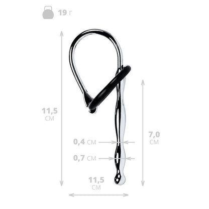 Silver Metal Urethral Plug w Black Silicone Ring Silver