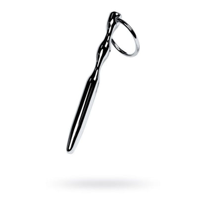 Silver Metal Bullet Shaped Urethral Plug w Ring Silver