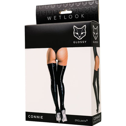 Glossy Wetlook Connie Zipper Stockings Small Black