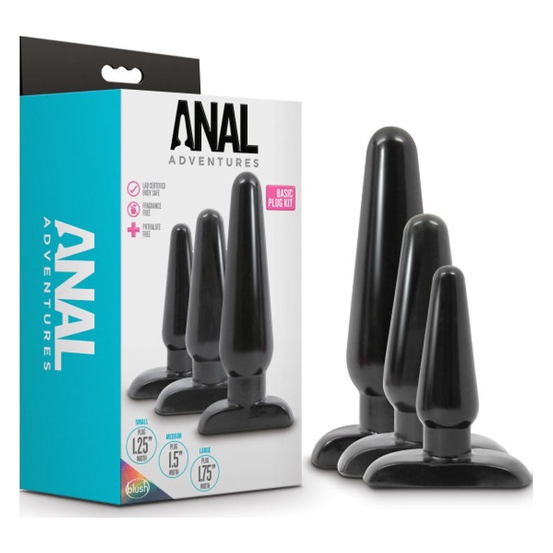 Basic Butt Plug Kit Anal Adventures 3 Piece Black