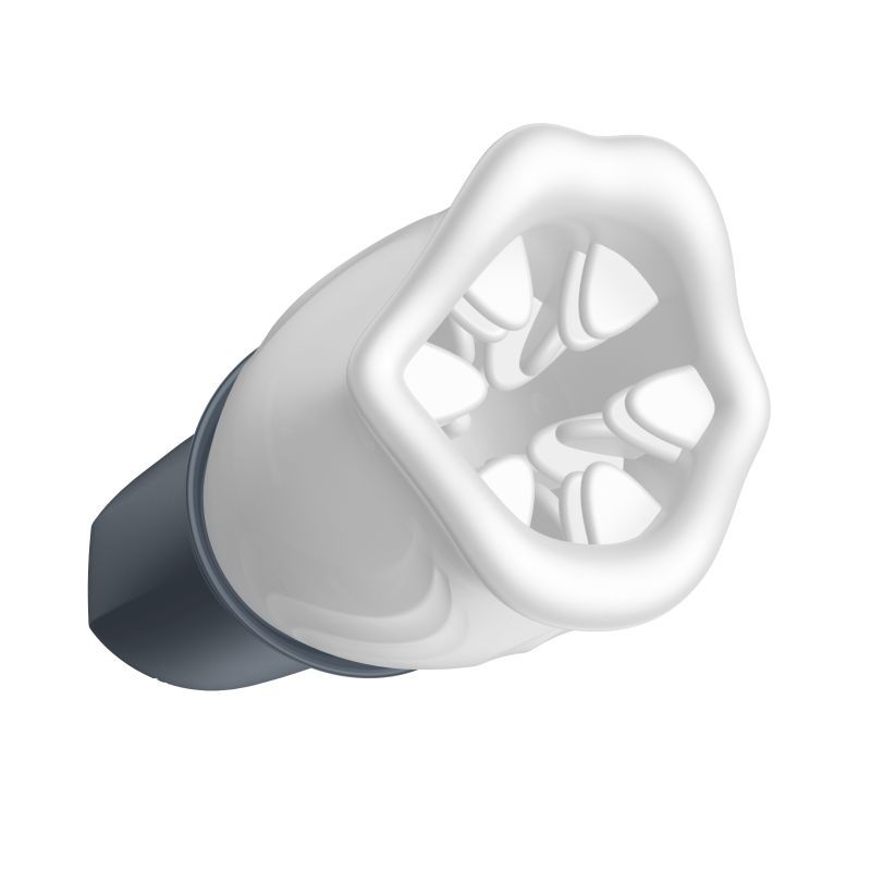 View into the First Class lips-shaped cup showing its raised internal texture