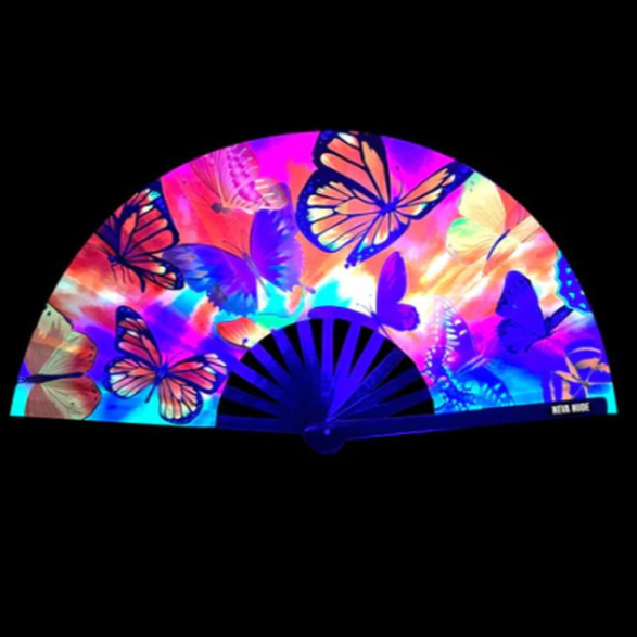 Butterfly Garden Blacklight Folding Fan UV & Blacklight Reactive