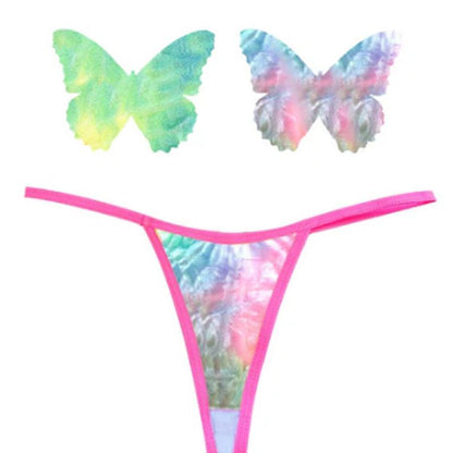 Rainbow Sherbet Tie Die Butterfly Pastie and Panty Set Mixed