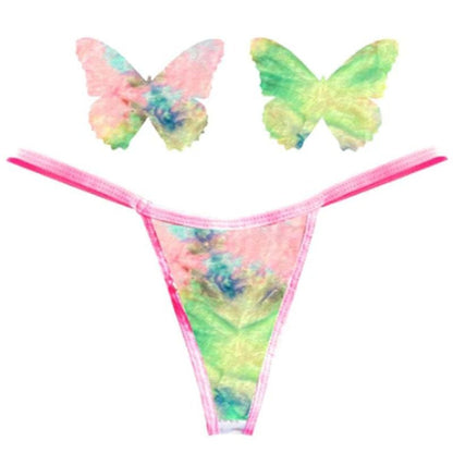 Rainbow Sherbet Tie Die Butterfly Pastie and Panty Set Mixed