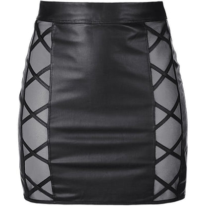 Stretch Wetlook Mesh Criss Cross Skirt Black Small Black