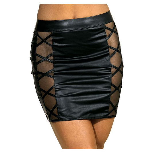 Stretch Wetlook Mesh Criss Cross Skirt Black Large Black