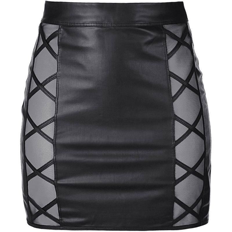 Stretch Wetlook Mesh Criss Cross Skirt Black Extra Large Black