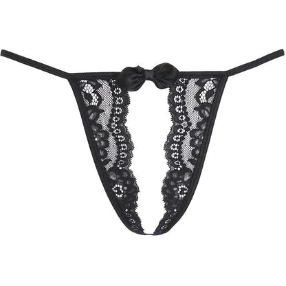 Lace Open Front G-String Black Small