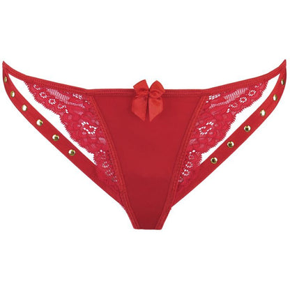 Microfiber and Lace G-String with Studs Red Large